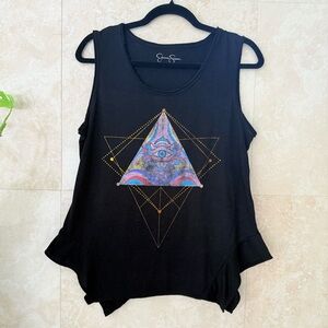 Jessica Simpson Black Graphic Tank Top Medium EUC